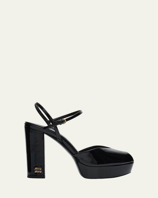 Patent Leather Block-Heel Platform Sandals